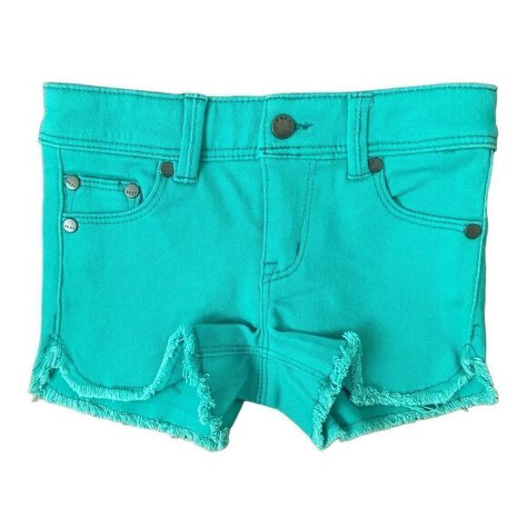 NEW Roxy Girls Green Denim Cutoff Shorts Adjustable Waist Size 3 - Picture 1 of 5